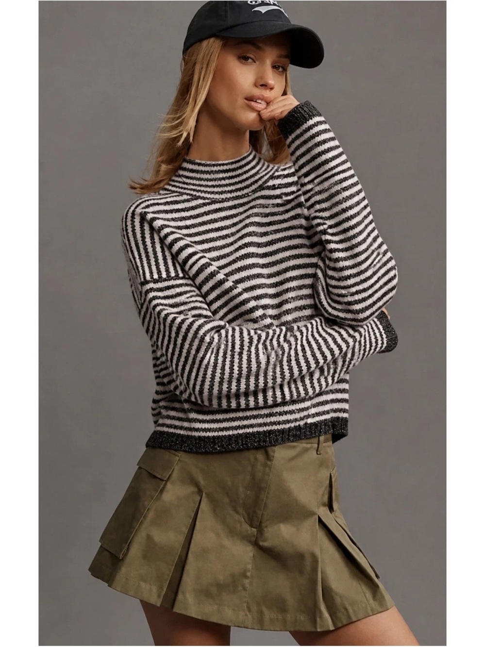 Anthropologie Black & White Striped Cowl-Neck Sweater